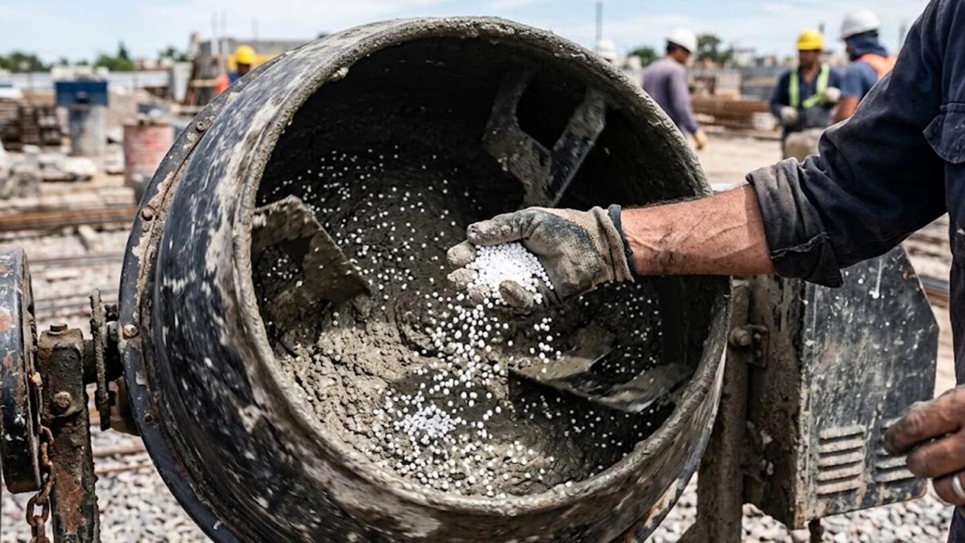 Albañiles recomiendan sumar perlas de telgopor a la mezcla de cemento para pisos