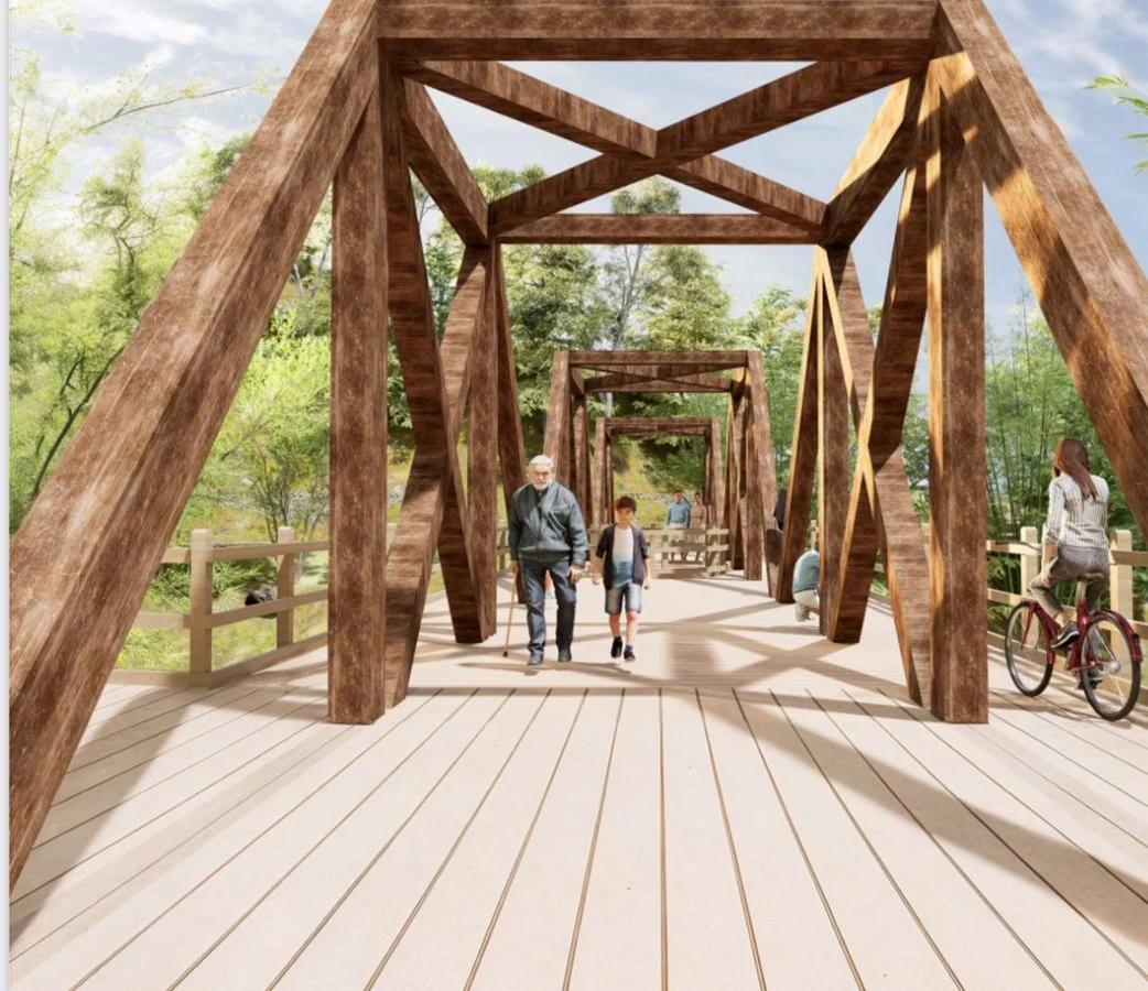 Villa La Angostura proyecta un puente peatonal sobre el Río Correntoso con diseño inspirado en la Mutisia